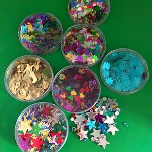 Multicolored Shaped Glitter - 7 0.5 oz containers plus 0.2 oz